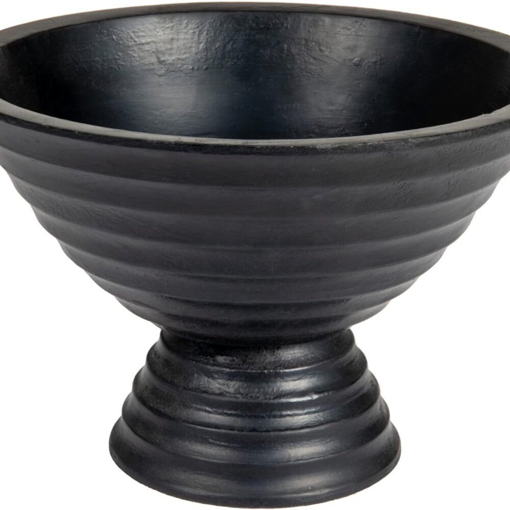 Boho Wood Pedestal Serving Bowl, Black Finish